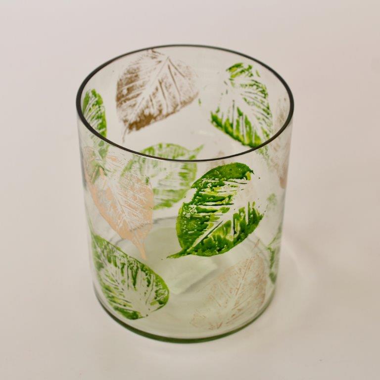 Green & Gold Leaf Glass Candle Holder